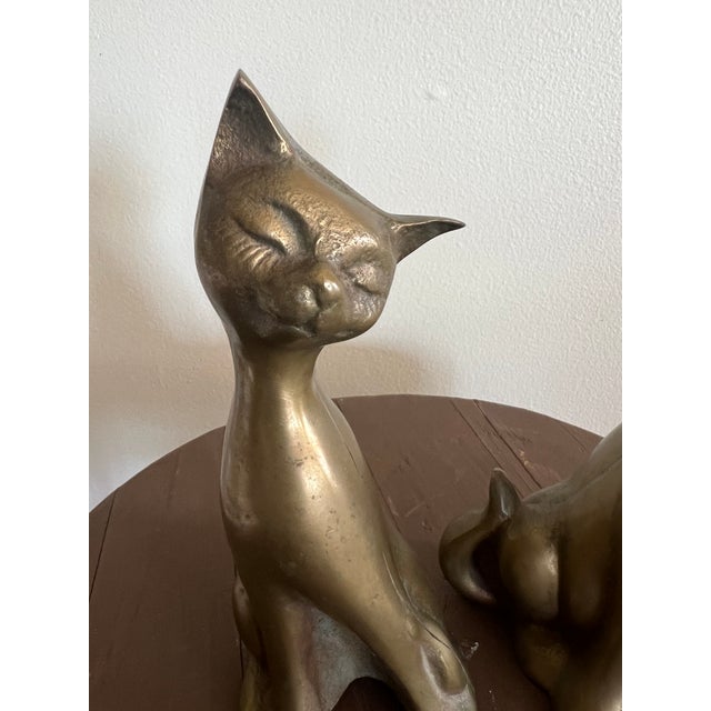 Vintage Mid-Century Modern Brass Cat Sculptures – Pair – Made in Korea For Sale - Image 10 of 12