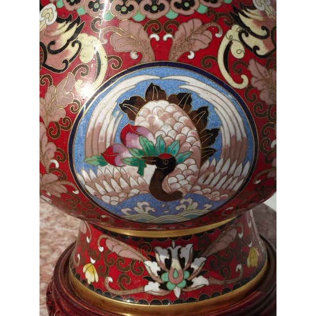 Vintage Asian Chinoiserie Cloisonne Red Table Lamps - a Pair For Sale - Image 9 of 15