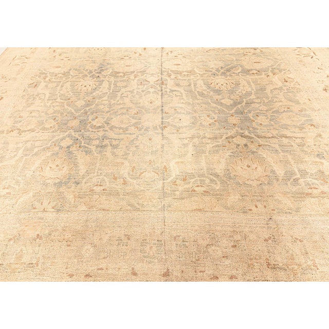 1920s Authentic Persian Tabriz Beige Green Handmade Wool Rug For Sale - Image 5 of 6
