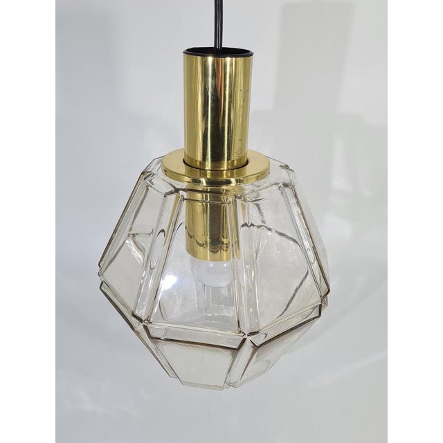 Gold Mid-Century Modern Pendant Lamp in Faceted Glass from Glashütte Limburg, 1960s For Sale - Image 8 of 9