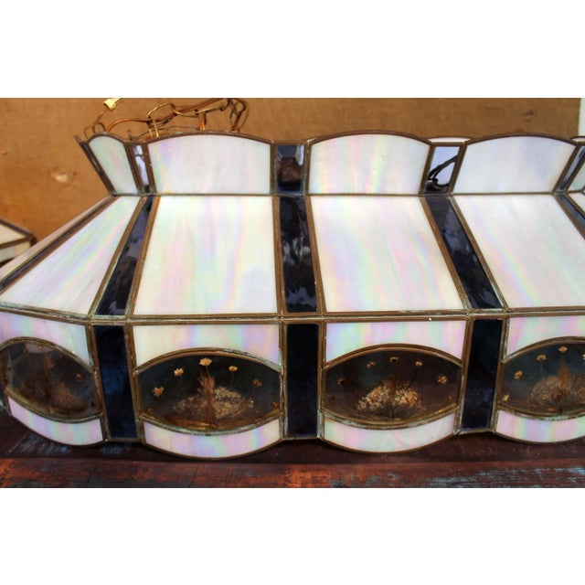 Mid 20th Century Mid 20th Century Vintage Slag Glass Flower Pendant Lights - a Pair For Sale - Image 5 of 13