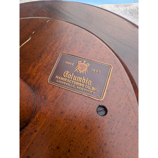 Traditional Vintage Georgian Embossed Leather Top Mahogany Round Side Table Columbia MFG For Sale - Image 3 of 6