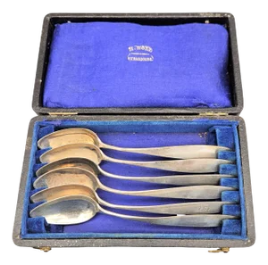 Vintage Biedermeier Coffee Spoons in Silver, Set of 6