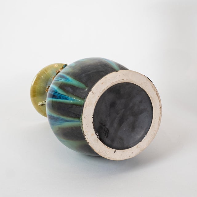 Pair of Indonesian Sculptural Ceramic Vases With Applied Floral Decoration For Sale - Image 10 of 10