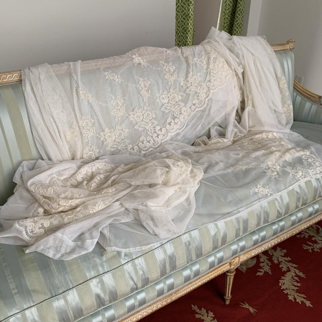 Vintage Extra Wide Ivory Floral Lace Sheer Drapery Panel For Sale - Image 10 of 12