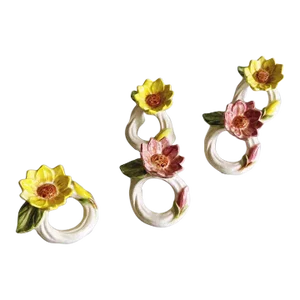 1980s Vintage Floral Ceramic Napkin Rings - Set of 5