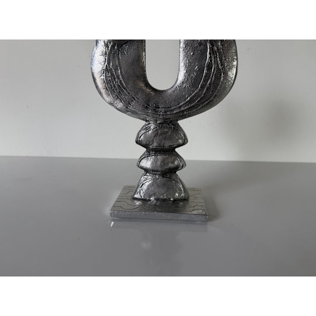 1980s Vintage Don Drumm Brutalist Cast Aluminum Double Candle Holder, Signed For Sale - Image 5 of 12