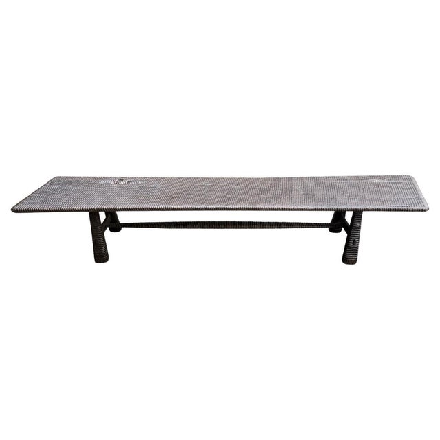 2010s Andrianna Shamaris Impressive Minimalist Hand Carved Teak Wood Bench For Sale - Image 5 of 18