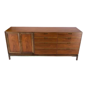Mid Century Danish Modern Walnut 11 Drawers Dresser Credenza 2 Doors Compartment