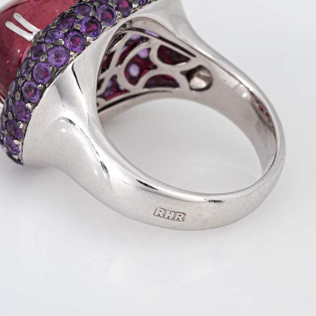 Rubellite Purple Sapphire Ring Estate 18k White Gold Sz 6.5 Cocktail Jewelry For Sale - Image 9 of 9