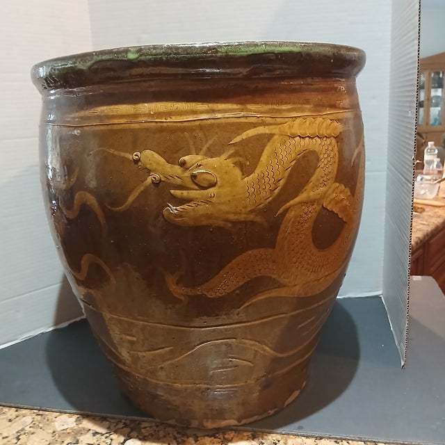 Ceramic Antique Chinese Glazed Black Egg Pot Jardiniere 19" H X 19" Dia. For Sale - Image 7 of 16