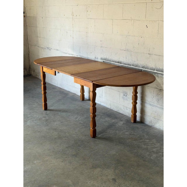 Oak Extendable Dining Table With Pull-Out Leaves Danish Mid-Century Modern 1960s For Sale - Image 12 of 12