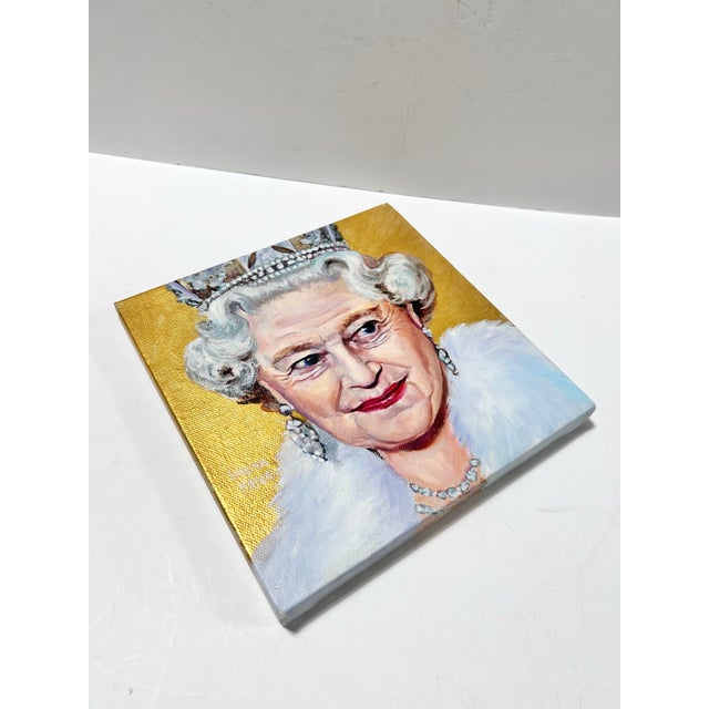 Gold Original Queen Elizabeth II Portrait Painting by Susan Howe For Sale - Image 8 of 9