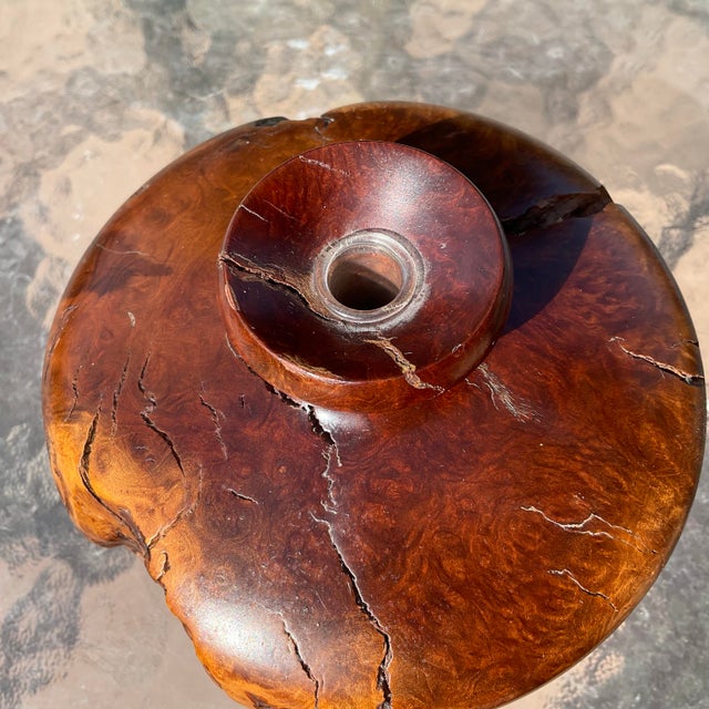 1960s Mid Century Burl Wood Vase With Original Glass Insert For Sale - Image 5 of 6