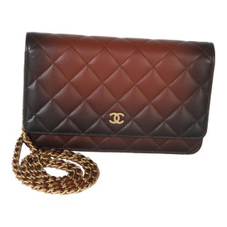 Brown Ombre Quilted Lambskin Classic Wallet On Chain For Sale