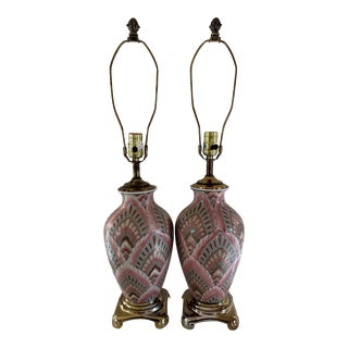 Set of Two Early 20th Century Famille Porcelain Ginger Jar Lamps For Sale