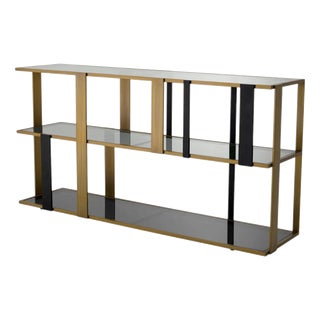 Low Cabinet in Brushed Brass and Black Finish with Smoked Glass For Sale