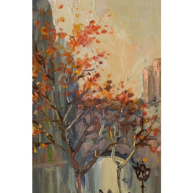 Textile Impressionist Autumn Cityscape, Late 20th-Century, Oil on Canvas, Framed For Sale - Image 7 of 12