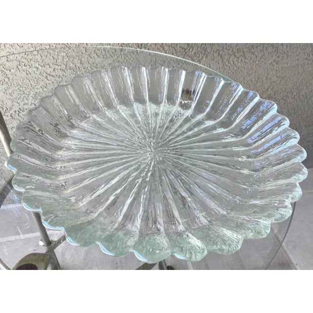 Glass Circa 1970 Pilgrim Glass Handblown Textured “Ice” Petals Crudité Platter Set – A Pair For Sale - Image 7 of 13
