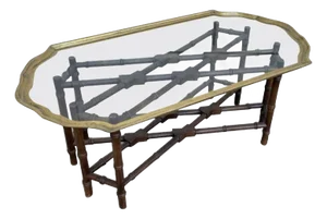 Regency Style Small Scale Brass Frame Glass Top Coffee Table Faux Bamboo Base