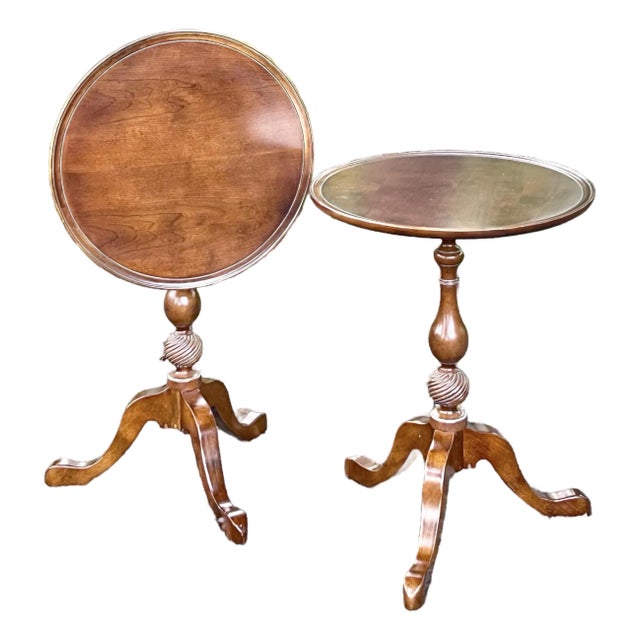 Bombay Company Solid Cherry Tilt Top Candlestands - A Pair For Sale