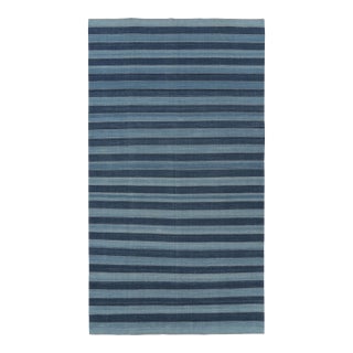 Vintage Dhurrie Rug, Gallery Runner in Navy and Sky Blue Stripes - Rug & Kilim For Sale