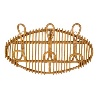 Mid-Century Oval Rattan & Bamboo Coat Rack, Italy, 1960s For Sale