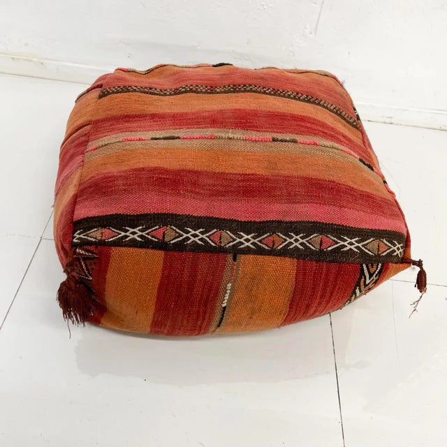 Vintage Moroccan Kilim Floor Cushion Pillow, Geometric Fabric, 1970s For Sale - Image 4 of 10
