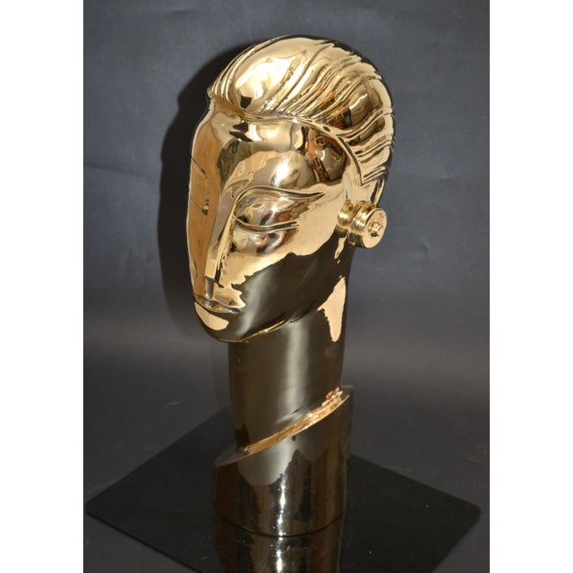 Metal Art Deco Style Hagenauer Manner Bronze Bust, Figurative Sculpture Elongated Neck For Sale - Image 7 of 13