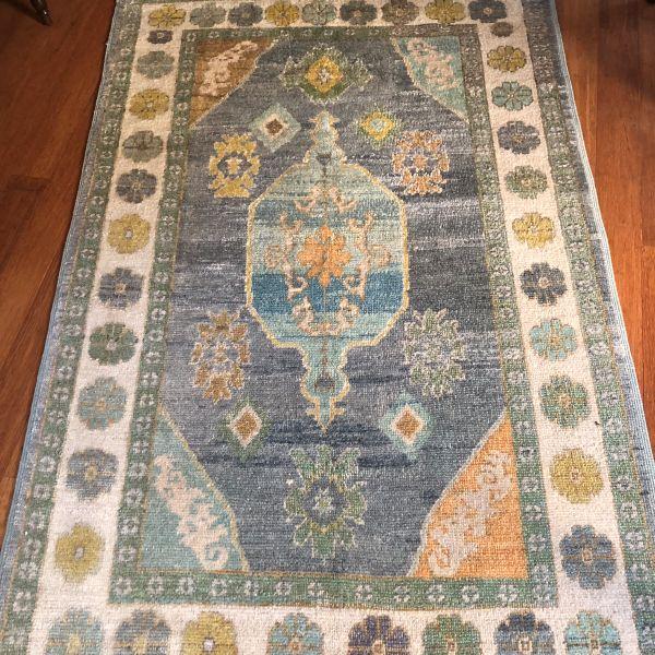 Contemporary Contemporary Turkish Oushak Rug in Gray and Green With Ivory and Orange Accents, | 5' X 8' For Sale - Image 3 of 5