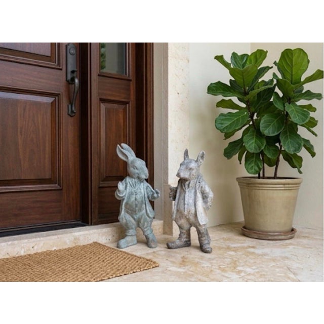 A Pair of Vintage Cast Iron Anthropomorphic Hare and Mouse Garden Statues For Sale - Image 11 of 12