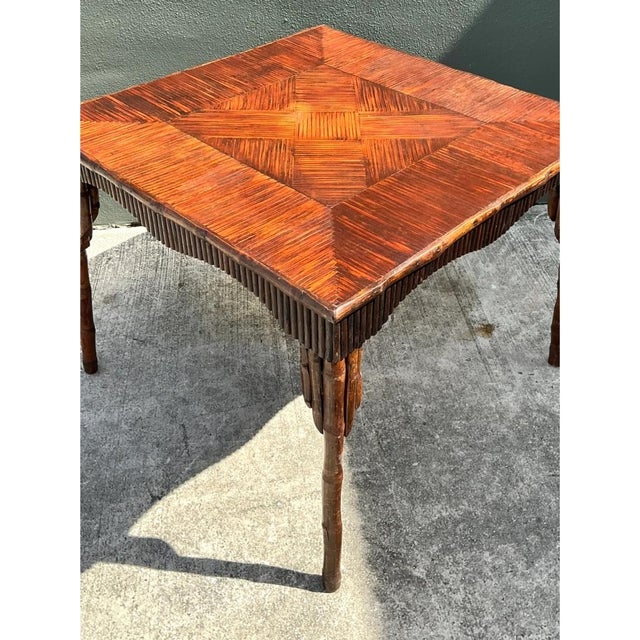 Vintage Dark Bamboo Parquetry Square Game Table For Sale - Image 10 of 12