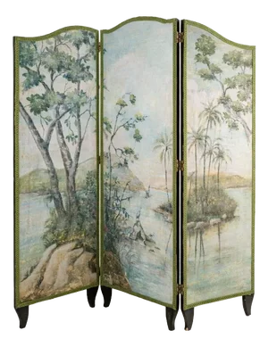 3-Panel Folding Screen with Tropical River Landscape, 1890s