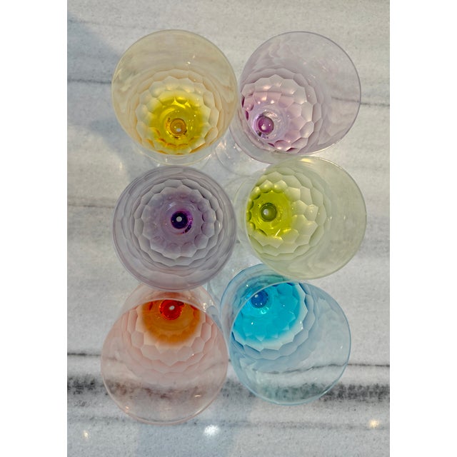 Mid-Century Modern Mid-Century Modern Moser Inspired Pebble Cut Wine Glasses - Set of 6 For Sale - Image 3 of 4