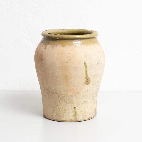 Early 20th Century Hand Painted Green Rustic Popular Traditional Ceramic Vase For Sale - Image 4 of 12