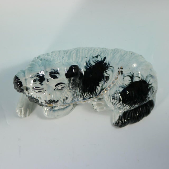 Black Rare Staffordshire Pottery Recumbent Spaniel For Sale - Image 8 of 10