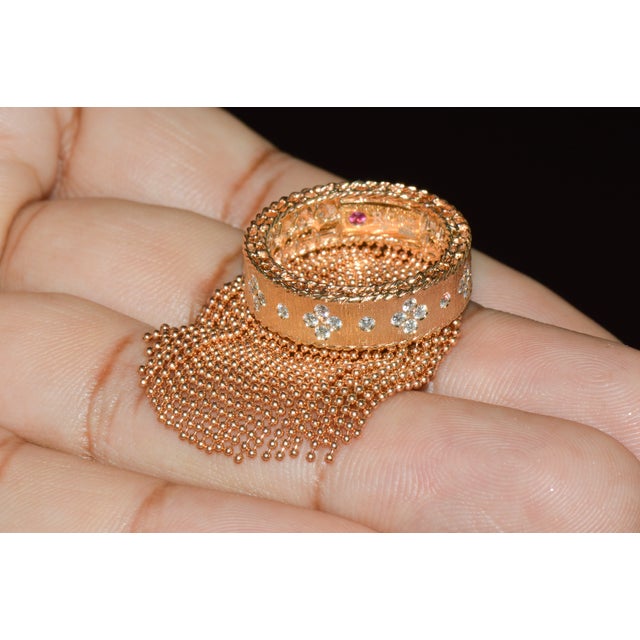 Late 20th Century Authentic Roberto Coin Princess Tassel Fringe Diamond Ring 18k Rose Gold, Size 7 For Sale - Image 4 of 13
