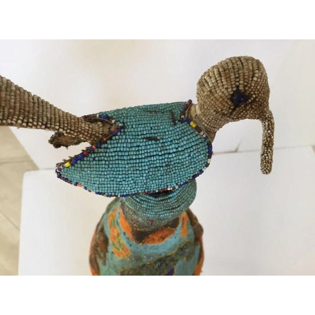 Textile Yoruba Beaded Headdress Crown, Antique Art on Lucite Stand For Sale - Image 7 of 12