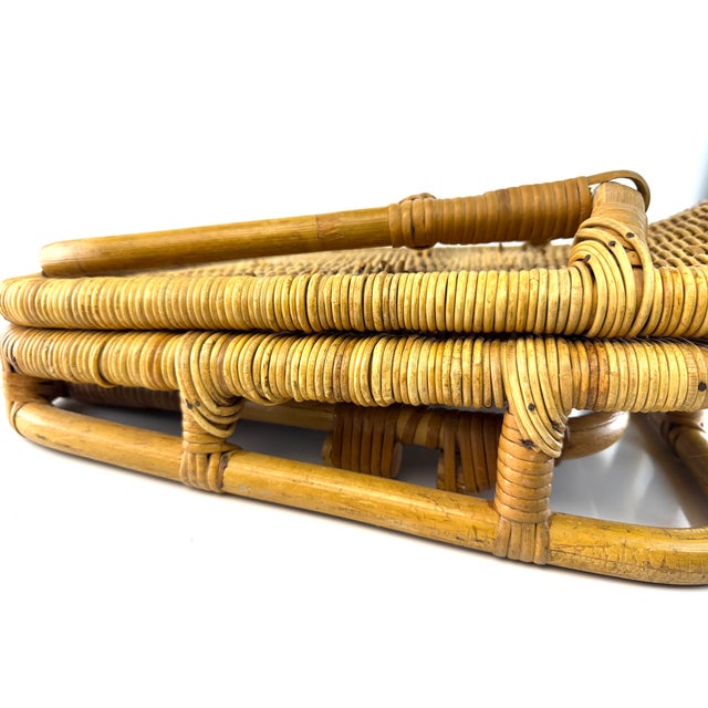 Vintage Folding Rattan Lounge Chair, Low Profile Wicker Reclining Chair For Sale - Image 12 of 12