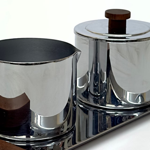 Silver Art Deco Style Chrome and Teak Cream & Sugar Set With Tray by Manning Bowman For Sale - Image 8 of 12
