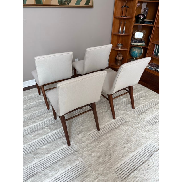 Mid 20th Century Set of Four Vintage 1950s Walnut and Linen Dining Chairs After Conant Ball For Sale - Image 5 of 13