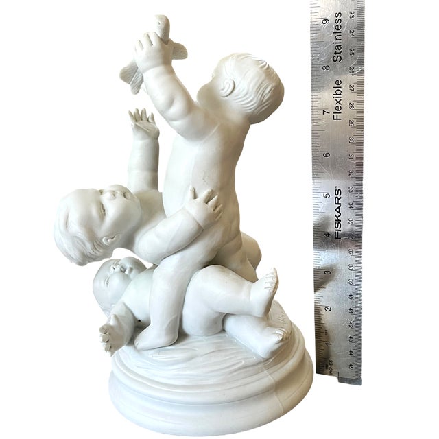Antique Edmé Samson Paris White Bisque Porcelain Sculpture of Three Children With a Bird For Sale - Image 9 of 16