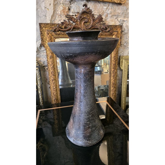 Gray 20th Century Candleholder in Brown-Black Glazed Ceramic by Jean Marais, 1950s For Sale - Image 8 of 12