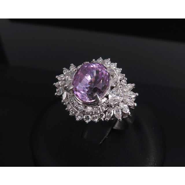 Late 20th Century 5.26ct Purple Sapphire Gia Heated Ceylon 1.43ct Diamond Platinum Ring, Size 7 For Sale - Image 10 of 18