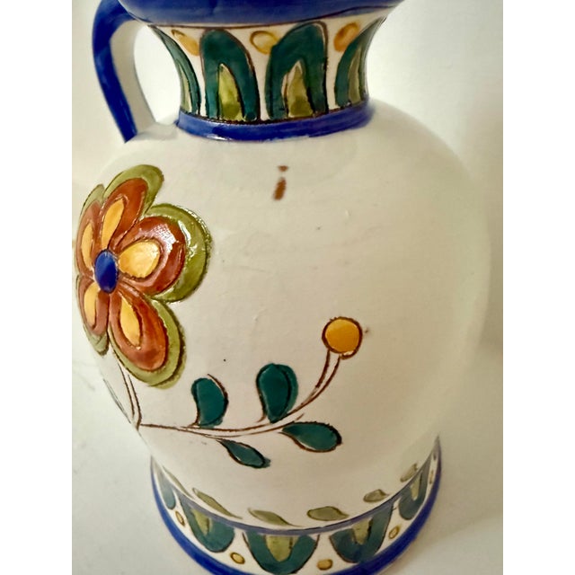 Metal Petite Italian Sgraffito Flower Jug Pottery Accent Table Lamp For Sale - Image 7 of 12