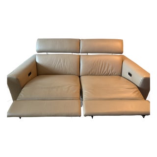 Chateau D’Ax Italian Designer Leather Beige Sofa For Sale