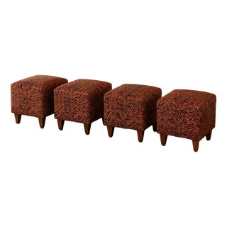 Vintage Animalier Poufs with Wood Legs, 1970s, Set of 4 For Sale