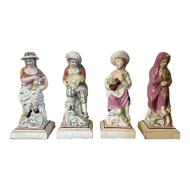 Antique 18th Century James Neale & Co. Staffordshire Pearlware Four Season Figures of Spring, Summer, Autumn & Winter Circa 1780 - a Set of 4 For Sale