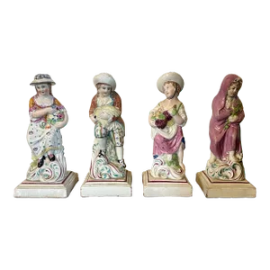 Antique 18th Century James Neale & Co. Staffordshire Pearlware Four Season Figures of Spring, Summer, Autumn & Winter Circa 1780 - a Set of 4