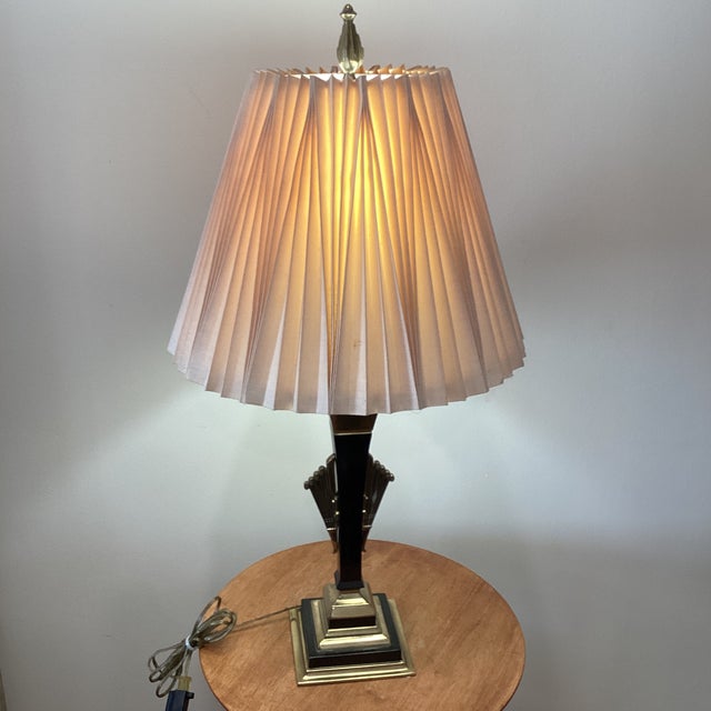 Vintage Original Rembrandt Masterpiece Brass & Metal Table Lamp, Pleated Shade For Sale - Image 12 of 12